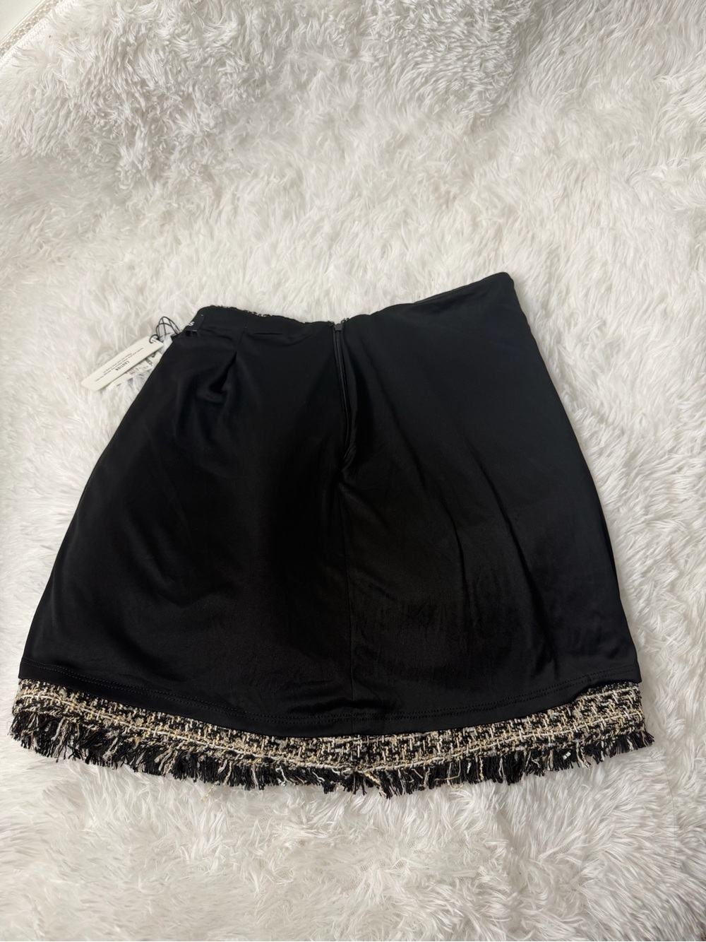 Express Black and Cream Tweed Fringe Mini Skirt - Picture 5 of 5